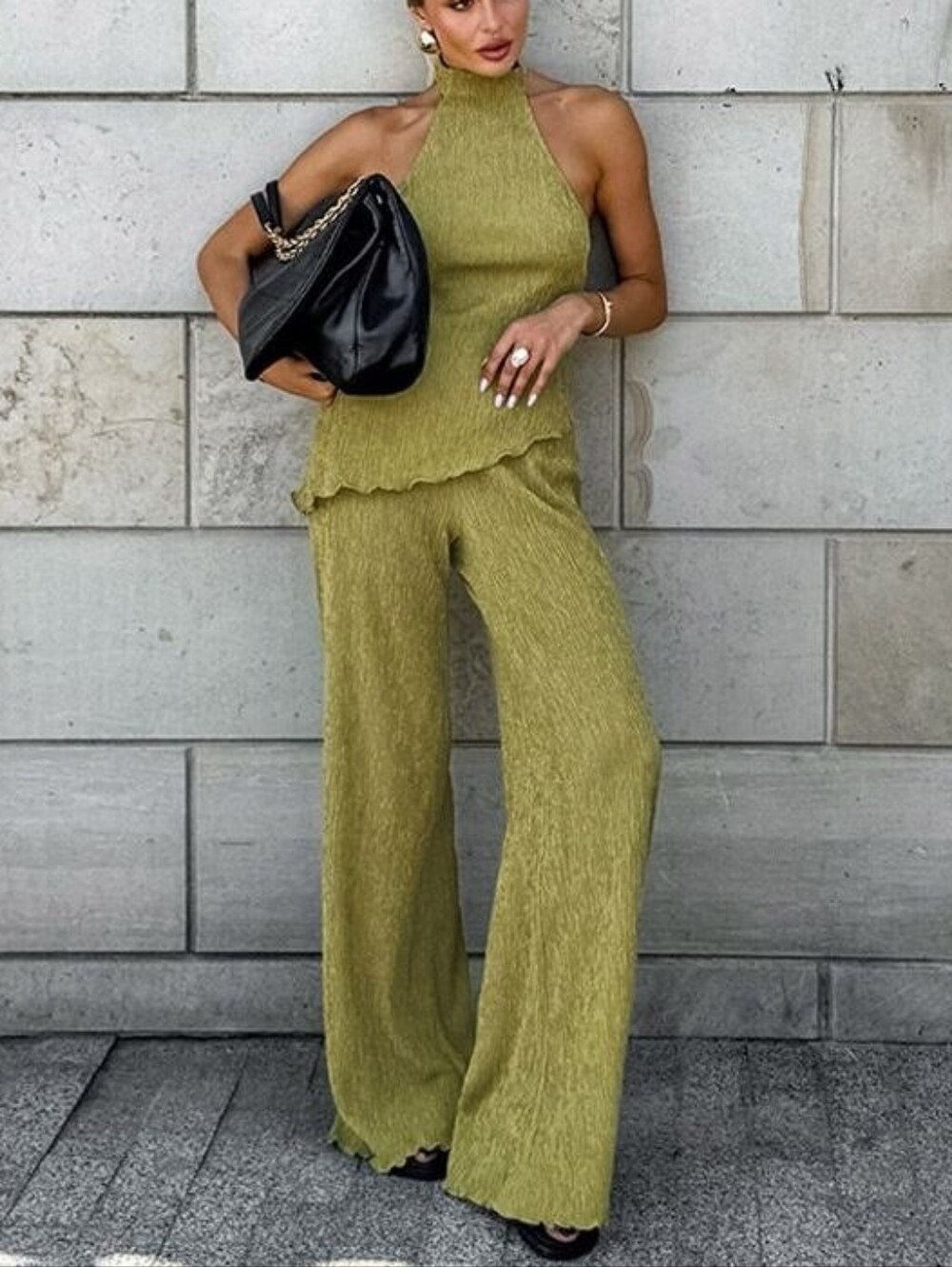 Sleeveless Top and Wide-Leg Pants Two-Piece Set